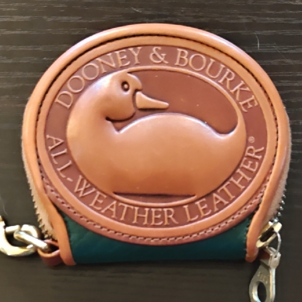 Dooney & Bourke Tan and Green Leather Coin Pouch